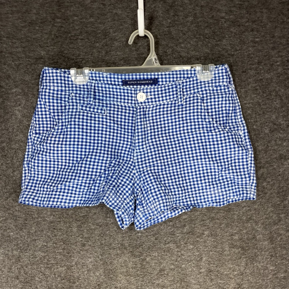 Columbia PFG Super Bonehead Blue Gingham Shorts Women's 6 Mid Rise 3" Inseam